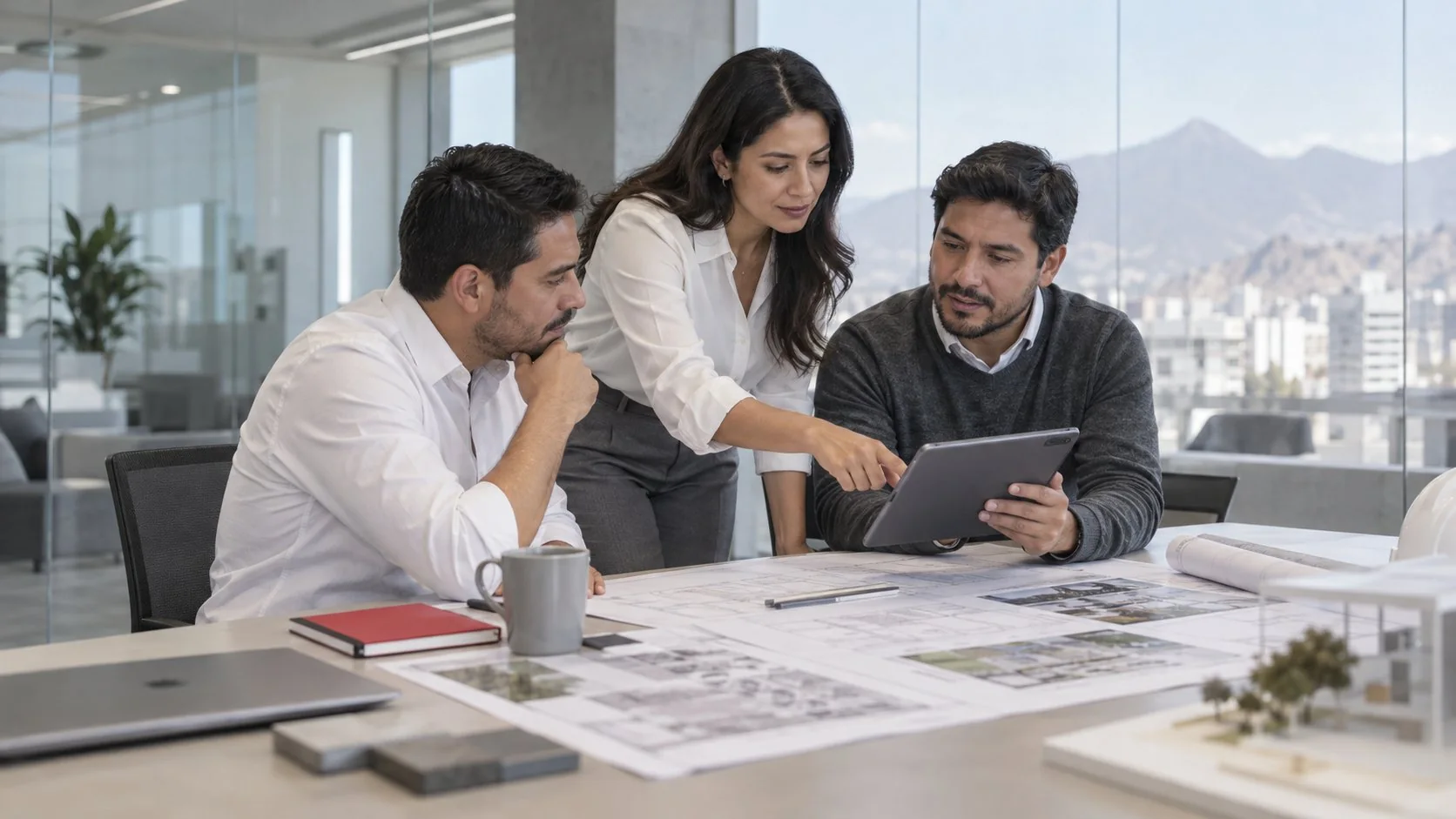 Imagen conceptual de un equipo que revisa información en una tableta.